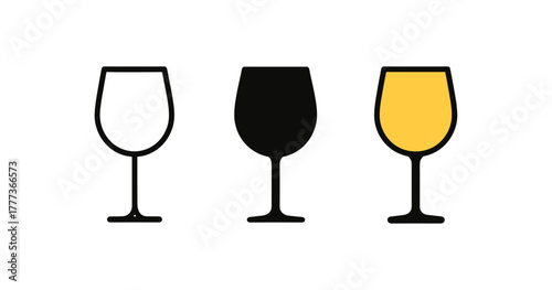 Minimalist wine glass silhouette design in linear style with three variations