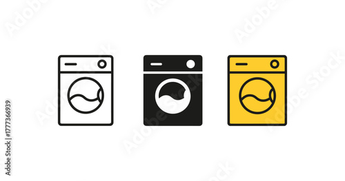 Minimalist icons of washing machines in monochrome and yellow
