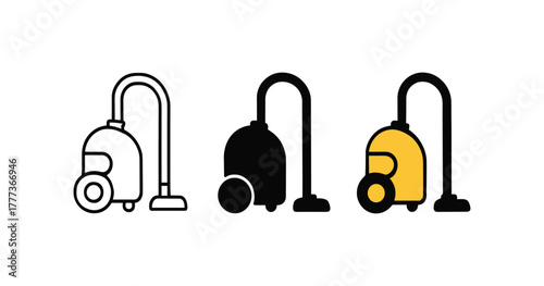 Minimalist vacuum cleaner icons in black, white, and yellow
