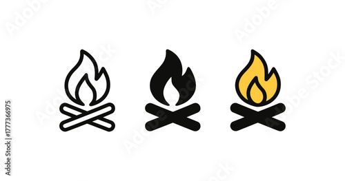 Variety of campfire icons featuring minimalist and bold designs