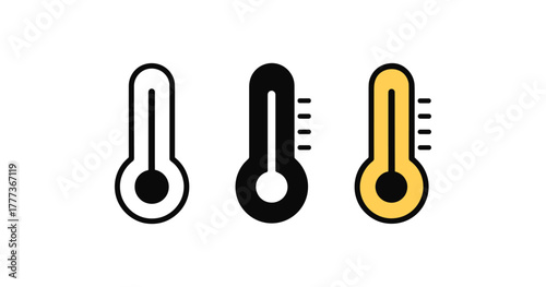 Minimalist thermometer icons in black and yellow for temperature themes