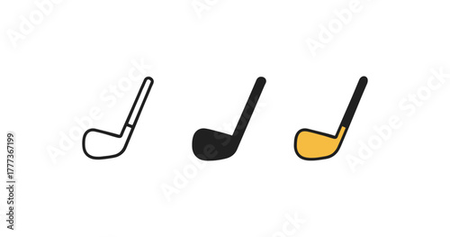Minimal line art golf club icons in three styles