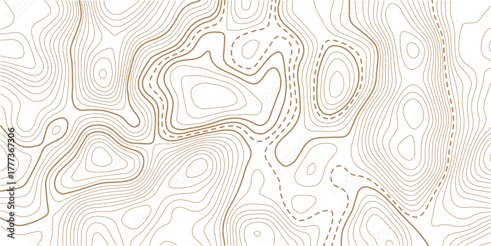 Fototapeta premium Topographic map background geographic line map with elevation assignments.Mountain topographic terrain map background with gold lines texture. Design illustration for wall art, fabric, packaging, web.