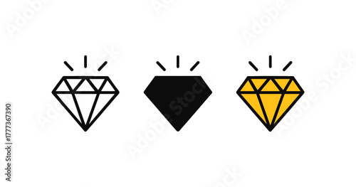 Minimalist diamond icons set with linear, solid, and colorful styles