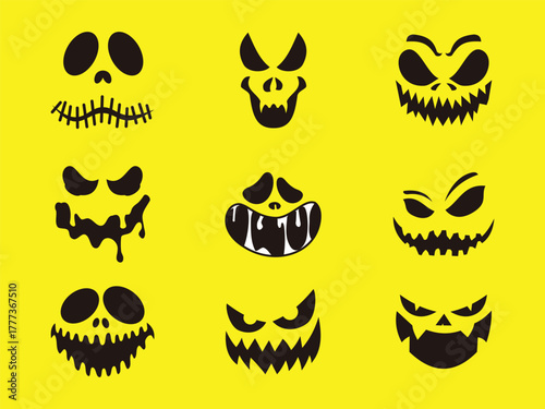 Set of scary face vector icons. halloween ghost. horror face. spooky monster. nightmare mask.