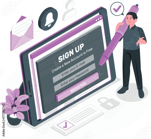 Person filling out online sign up form on tablet computer online registration account creation