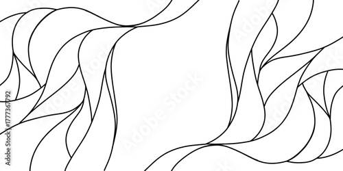 Abstract black and white curved line vector background. Minimalist hand drawn wave pattern with copy space. Simple organic leaf or petal border illustration for modern design