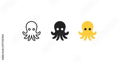 Minimalistic octopus silhouettes in trio color theme