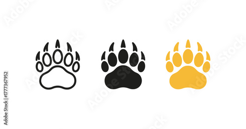 Bear paw prints in simple modern styles on white background
