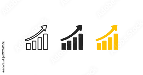 Arrow growth chart icons: outline, glyph, and yellow styles