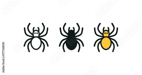 Minimalist spider icons in black, yellow, and white color variations
