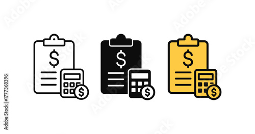 Budget planning icons highlighting financial management with calculator and clipboard