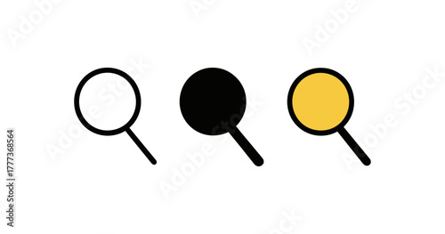 Minimal magnifying glass icons in monochrome and yellow shades