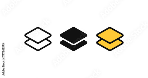 Minimalist triple layer icon set in flat design with bold colors