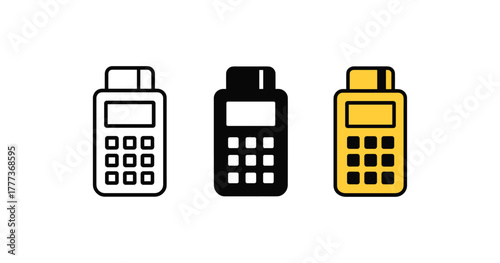 Colorful icon set of pos payment terminals in flat style for digital transactions