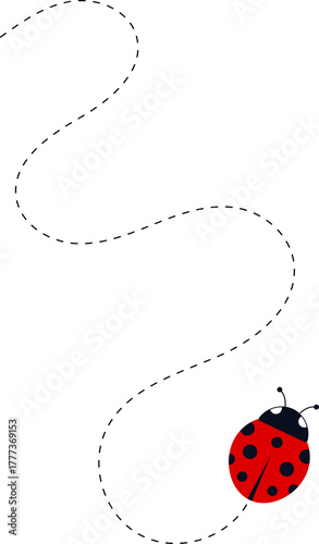 ladybug icon set. Ladybugs flying on dotted route. Cute ladybug characters collection. Ladybug with dotted path. Ladybugs flying on dotted route.  illustration isolated on white.