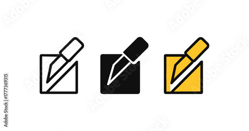 Pencil icon set: outline, filled, and two-tone versions for design