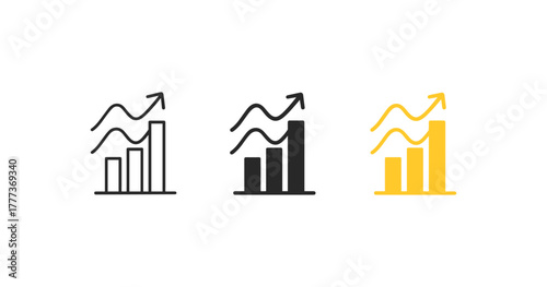 Minimalist growth chart with rising bar graph icon set