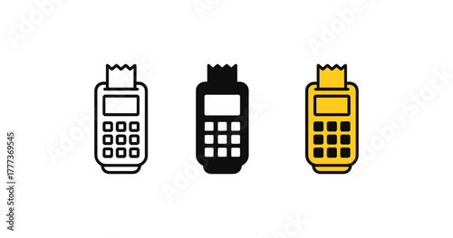 Colorful payment terminal icons with receipt in minimal style