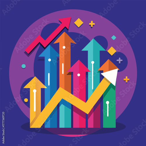 Vibrant Growth Chart With Upward Arrows Symbolizing Business Progress And Success