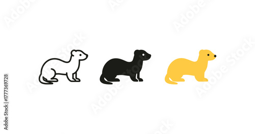 Minimalist animal silhouettes in flat style featuring weasel variations