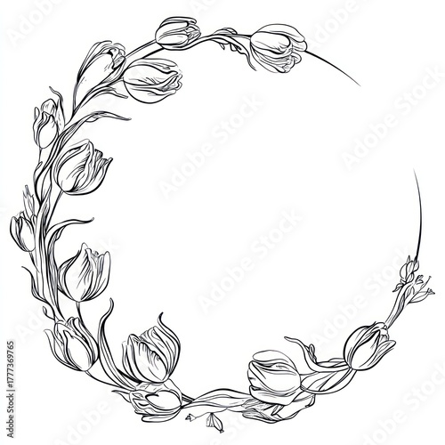 Elegant floral wreath design featuring tulip blossoms isolated on white