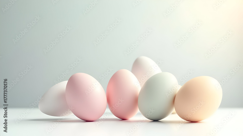 Fototapeta premium Pastel Easter eggs arrangement with elegant and minimalist composition style