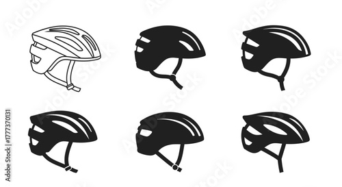 Variety of bicycle helmets depicted in different styles and shades