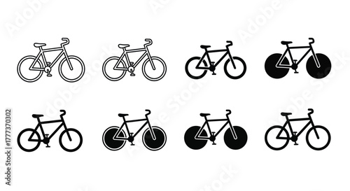 Various bicycle illustrations showing different shading and outline styles