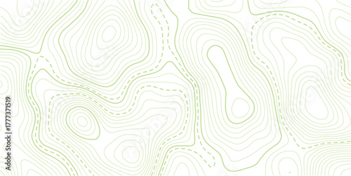 The green on white contours topography stylized relief diagram line wave carve pattern background .Modern design with White background.