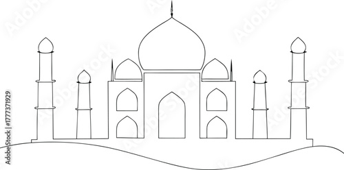 Black and white outline of Taj Mahal monument India