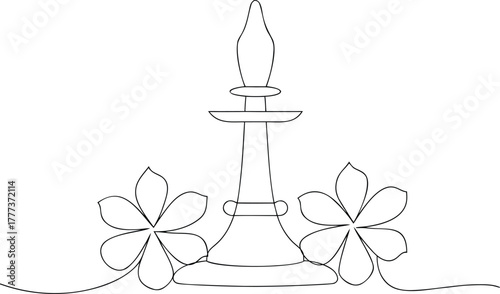 Chess pawn and flowers single line drawing chess piece
