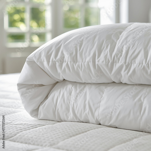 Folded White Comforter on Bed