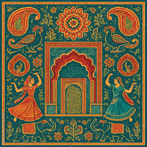 Traditional Rajasthani Folk Art with  Ornamental Arch