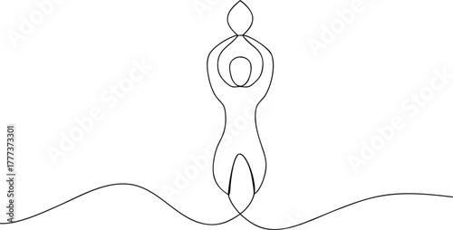 Single line drawing of a person in yoga pose meditation