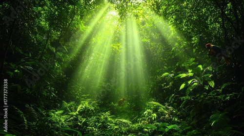 Lush forest bathed in sunlight