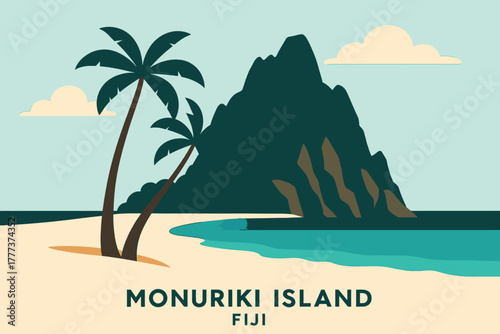 tropical island illustration, island landscape art, ocean scenery, beach illustration, palm tree island, coastal