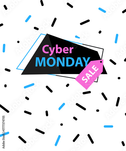 Cyber Monday sale design with price tag. Flyer or brochure template. Vector stock illustration. 
