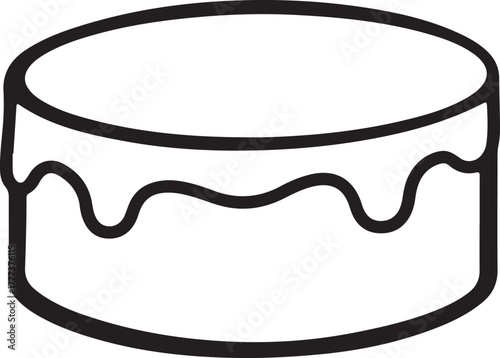 Black and White Line Art of a Drizzled Round Cake dessert