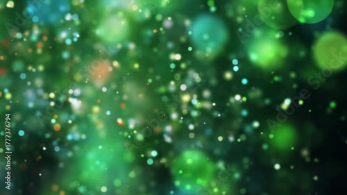 Bokeh natural glittering green particles. Abstract
