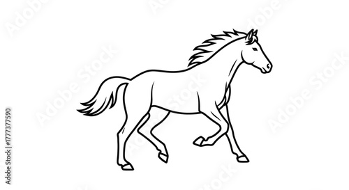 Elegant outline illustration of a galloping horse with flowing mane and tail