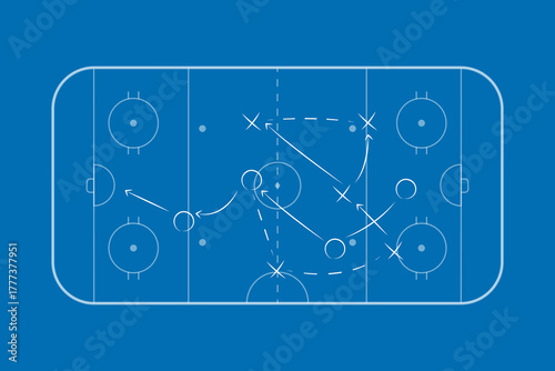 Hockey rink. Hockey field. International Ice Hockey Rinks standard Dimensions and Sizes. Field hockey pitch top view illustration. Field hockey Size and Dimension Drawing Illustration.