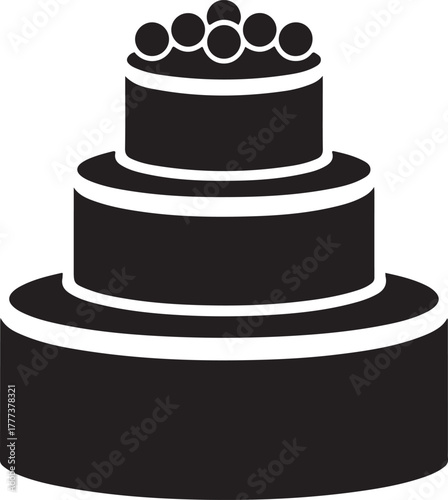 Black Silhouette of a Three Tiered Cake with Berries