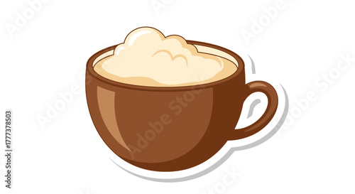 Charming illustration of a brown coffee cup filled with frothy, creamy cappuccino delight