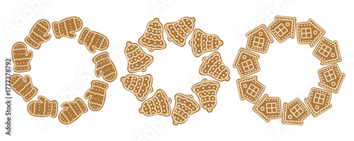 Unique gingerbread shapes arranged in a festive circular pattern showcasing holiday spirit and creativity