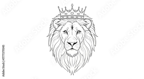 Majestic lion illustration, regal crown adornment, symbolizing power and authority