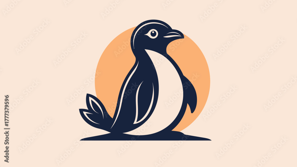 Obraz premium Simple Minimalist Penguin Animal with Circle Background Illustration Design