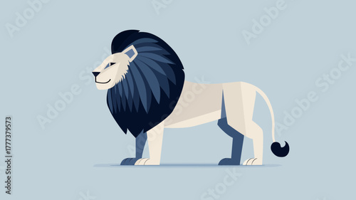 Minimalist Geometric Style Lion Character Illustration on a Plain Background