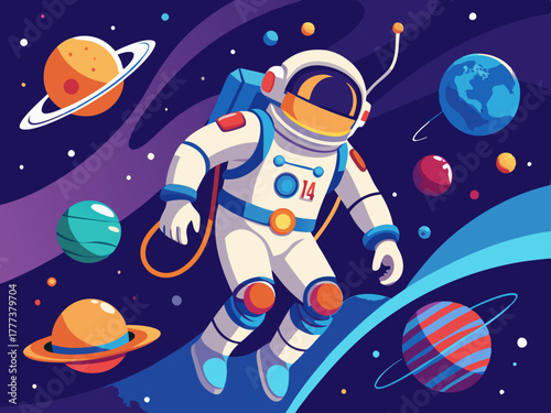 colorful illustration of a astronaut on space