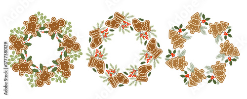 Creative gingerbread cookie wreath designs with festive greenery for a holiday celebration